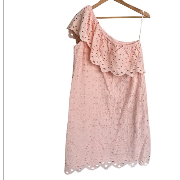 Loft eyelet dress cotton blush pink one shoulder NEW size 6 - Picture 1 of 5